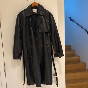 Babaton Aritzia Black Vegan Leather Trench Coat